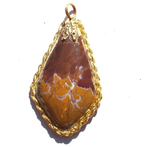 Vintage Gemstone (Agate Stone Geode Crystal) Necklace Pendant Jewelry - Picture 1 of 2
